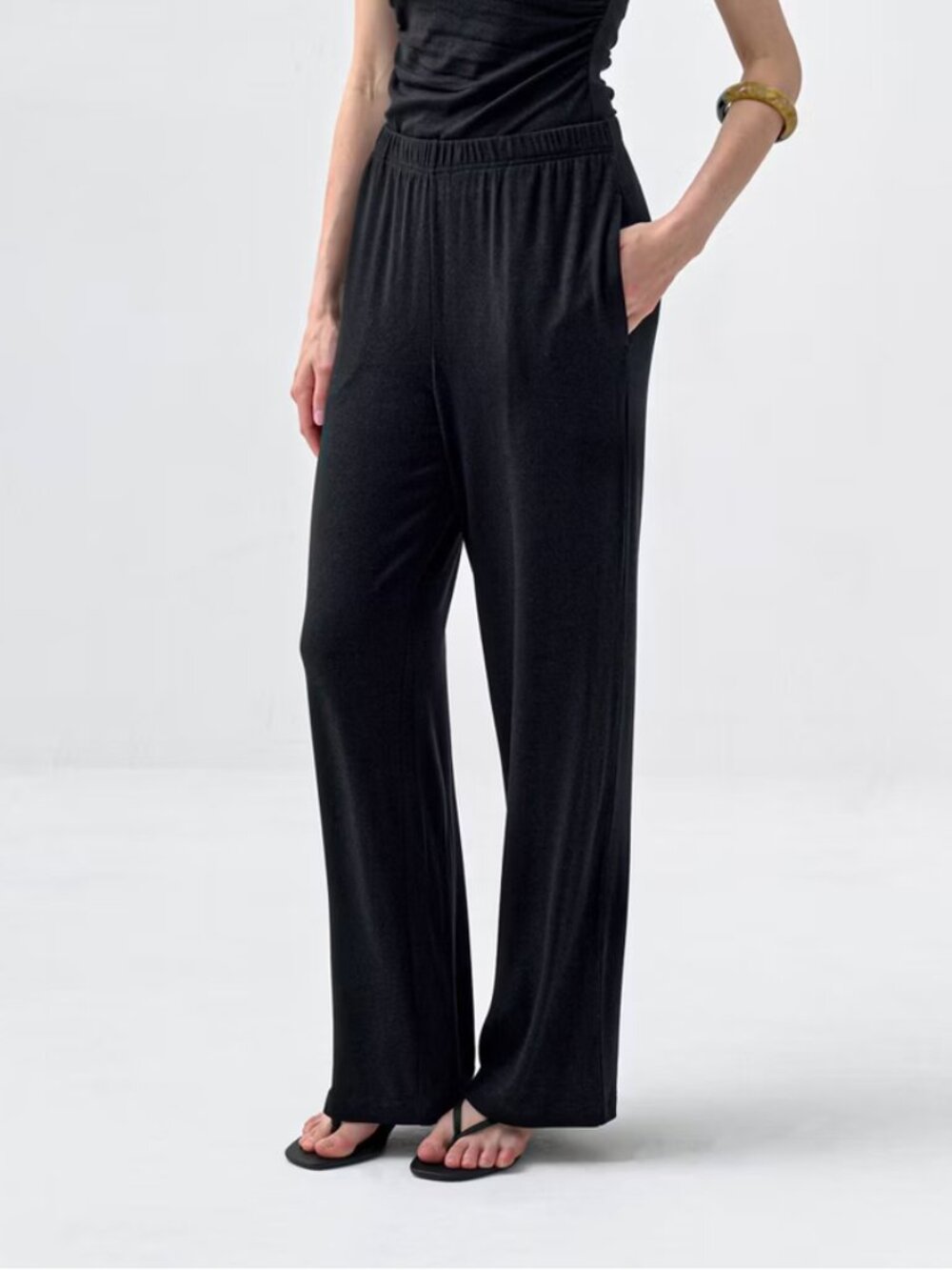 Women's High-Rise Ribbed Wide Leg Pants - A New Day Black XL